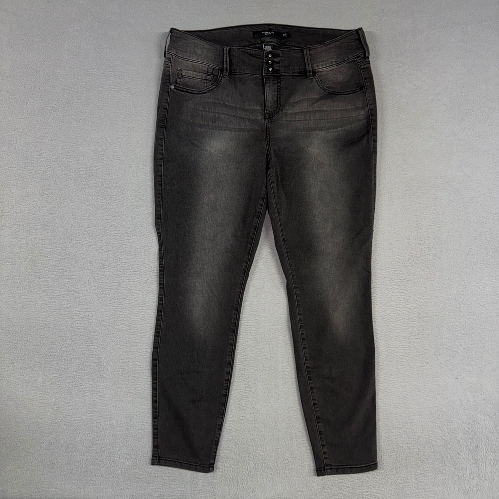 Torrid Jeans Womens 18 Black Faded Skinny Triple Button High Rise Stretch Denim